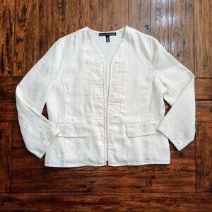 LINDA ALLARD ELLEN TRACY White Linen Open-front Jacket. Size 14